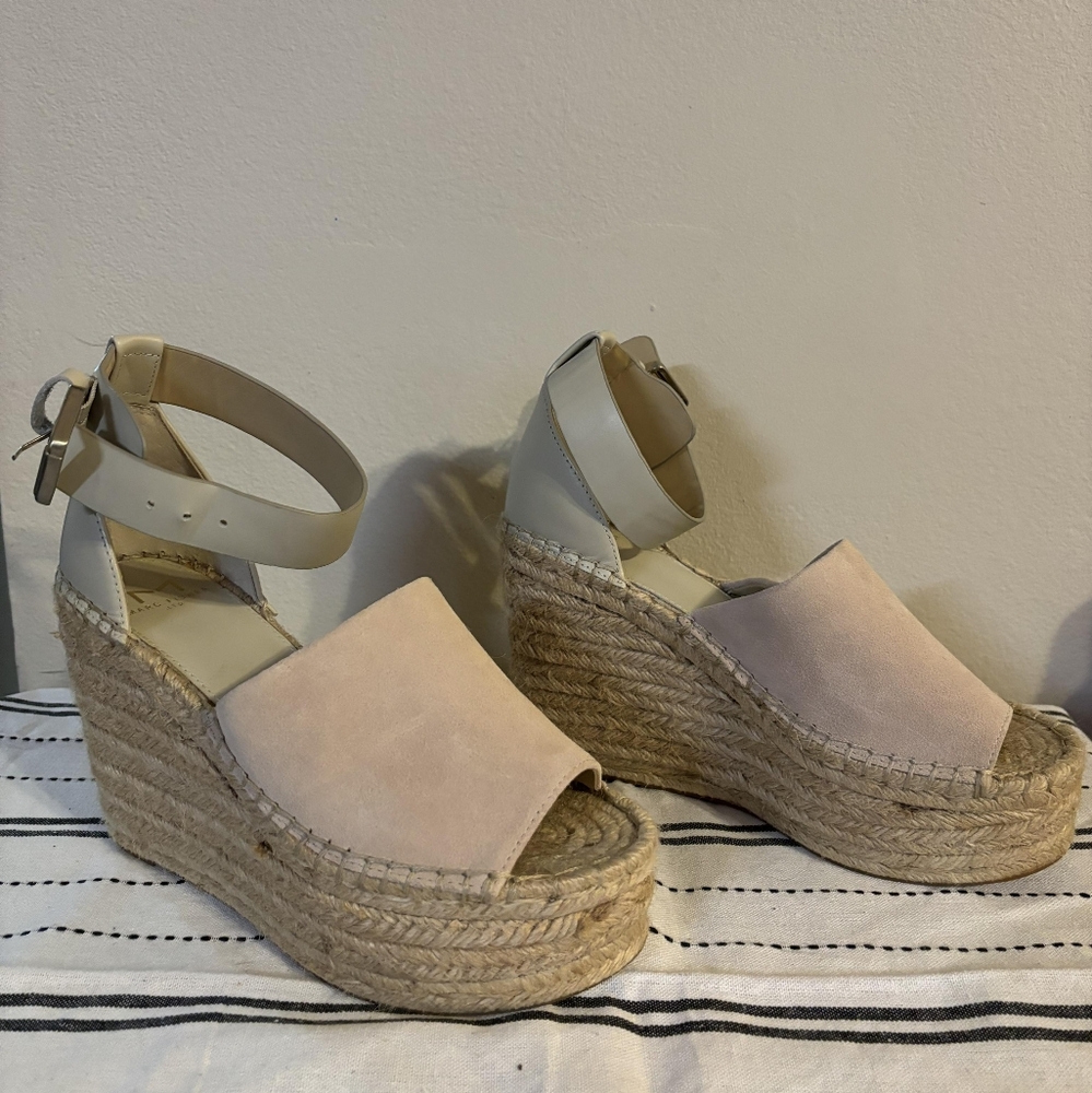 Marc Fisher LTD Nelly Espadrille Wedge Sandal, Taupe, size 6.5